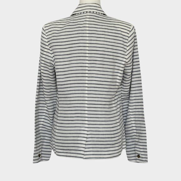 GAP Women's Linen Blend Striped Preppy Single Button Blazer Blue White Size 10 - Picture 2 of 8